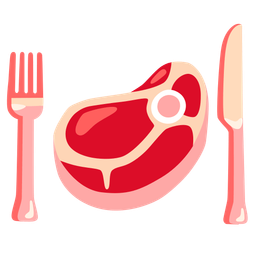 Fork and knife with plate and Cut of meat