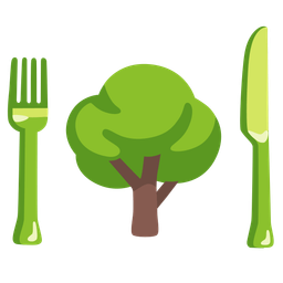 Fork and knife with plate and Deciduous tree