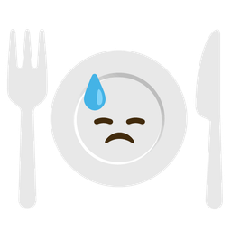 Fork and knife with plate and Downcast face with sweat