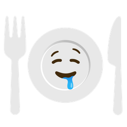 Fork and knife with plate and Drooling face