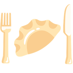 Fork and knife with plate and Dumpling