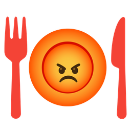 Fork and knife with plate and Enraged face