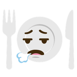 Fork and knife with plate and Face exhaling