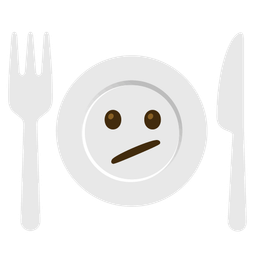 Fork and knife with plate and Face with diagonal mouth