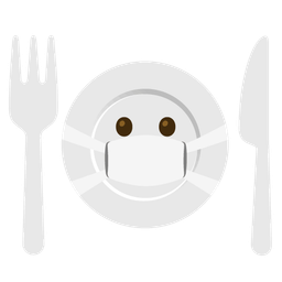 Fork and knife with plate and Face with medical mask