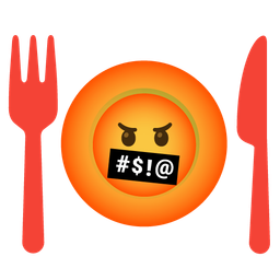 Fork and knife with plate and Face with symbols on mouth