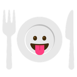 Fork and knife with plate and Face with tongue