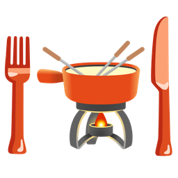 Fork and knife with plate and Fondue