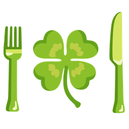Fork and knife with plate and Four leaf clover