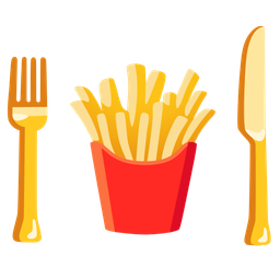Fork and knife with plate and French fries