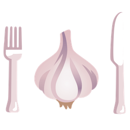 Fork and knife with plate and Garlic