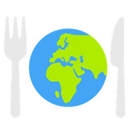 Fork and knife with plate and Globe showing Europe-Africa