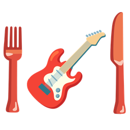 Fork and knife with plate and Guitar