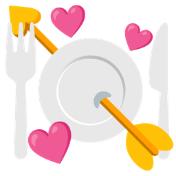 Fork and knife with plate and Heart with arrow