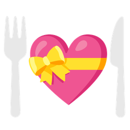 Fork and knife with plate and Heart with ribbon