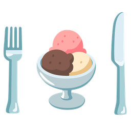 Fork and knife with plate and Ice cream