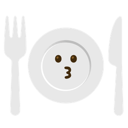 Fork and knife with plate and Kissing face