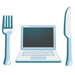 Fork and knife with plate and Laptop