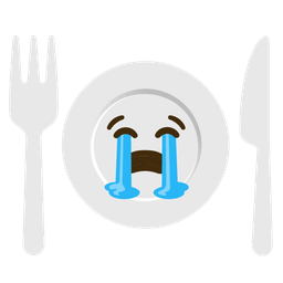 Fork and knife with plate and Loudly crying face