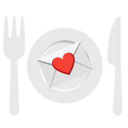 Fork and knife with plate and Love letter