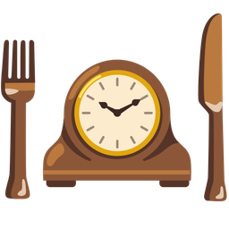 Fork and knife with plate and Mantelpiece clock