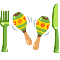 Fork and knife with plate and Maracas