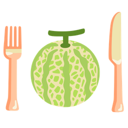 Fork and knife with plate and Melon