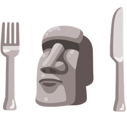 Fork and knife with plate and Moai