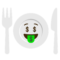 Fork and knife with plate and Money-mouth face
