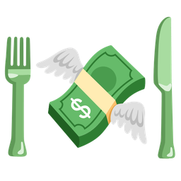 Fork and knife with plate and Money with wings