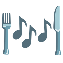 Fork and knife with plate and Musical notes