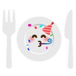 Fork and knife with plate and Partying face