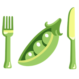 Fork and knife with plate and Pea pod