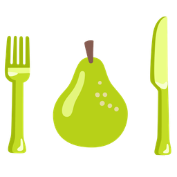 Fork and knife with plate and Pear