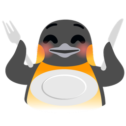 Fork and knife with plate and Penguin