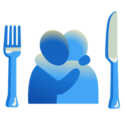 Fork and knife with plate and People hugging