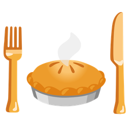 Fork and knife with plate and Pie
