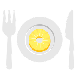 Fork and knife with plate and Pineapple