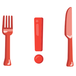 Fork and knife with plate and Red exclamation mark