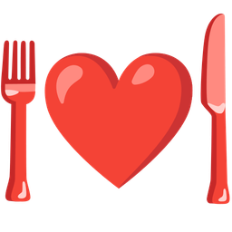 Fork and knife with plate and Red heart
