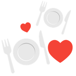 Fork and knife with plate and Revolving hearts