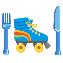 Fork and knife with plate and Roller skate