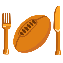 Fork and knife with plate and Rugby football
