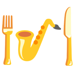 Fork and knife with plate and Saxophone
