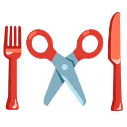 Fork and knife with plate and Scissors