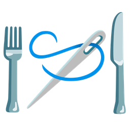 Fork and knife with plate and Sewing needle