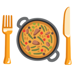 Fork and knife with plate and Shallow pan of food