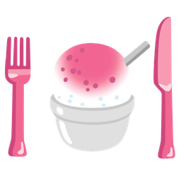 Fork and knife with plate and Shaved ice