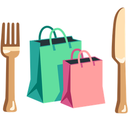 Fork and knife with plate and Shopping bags