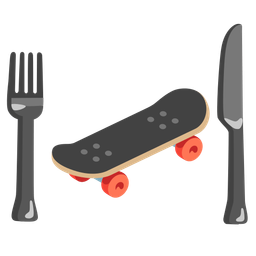 Fork and knife with plate and Skateboard